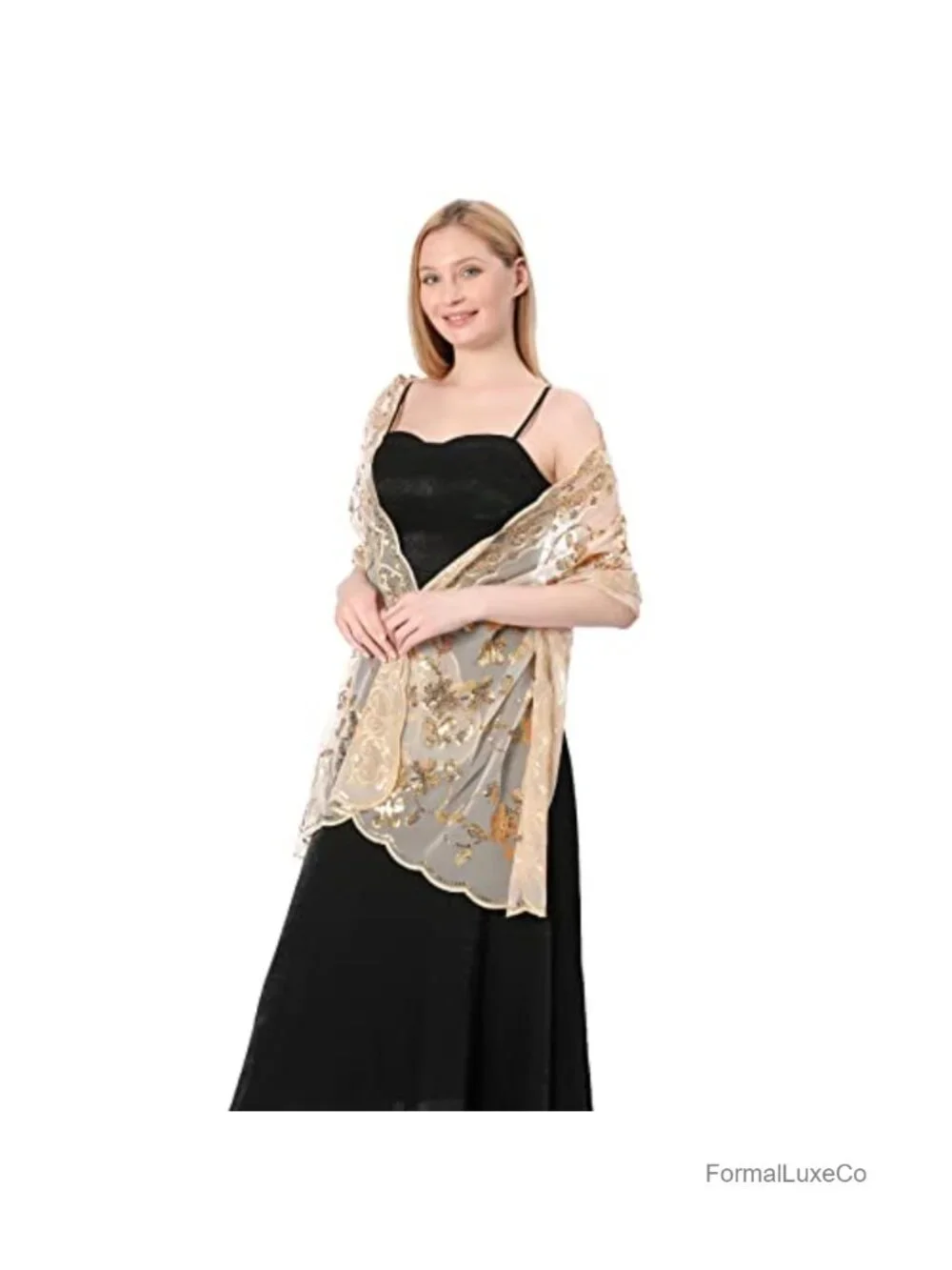 1920s Sequin Flower Sheer Chiffon Shawl Wrap Evening Dress Scarf